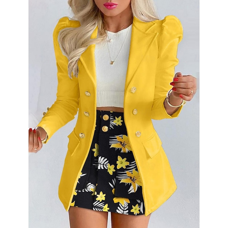 Women's Suits Blazer Comfortable Breathable Pocket Print Fashion Casual Floral Office Street Casual Daily Wear Single Breasted Short Turndown Regular Fit Long Sleeve Outerwear Black White Yellow3