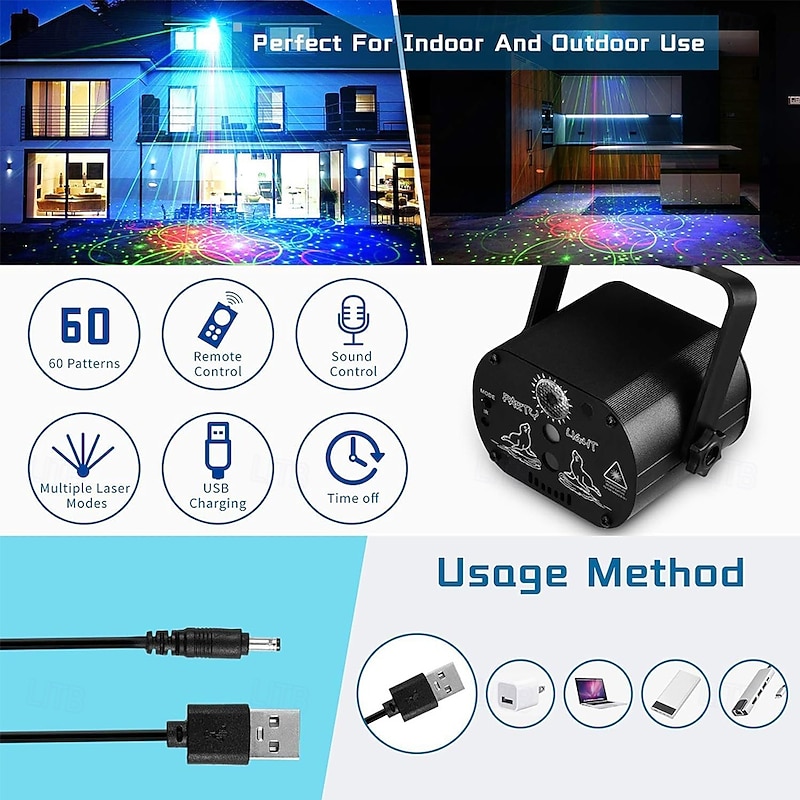 DJ Disco Stage Party Lights LED Sound Activated Laser Light RGB Flash Strobe Projector with Remote Control for Christmas Halloween Decorations Karaoke Pub KTV Bar Dance Gift Birthday Wedding4