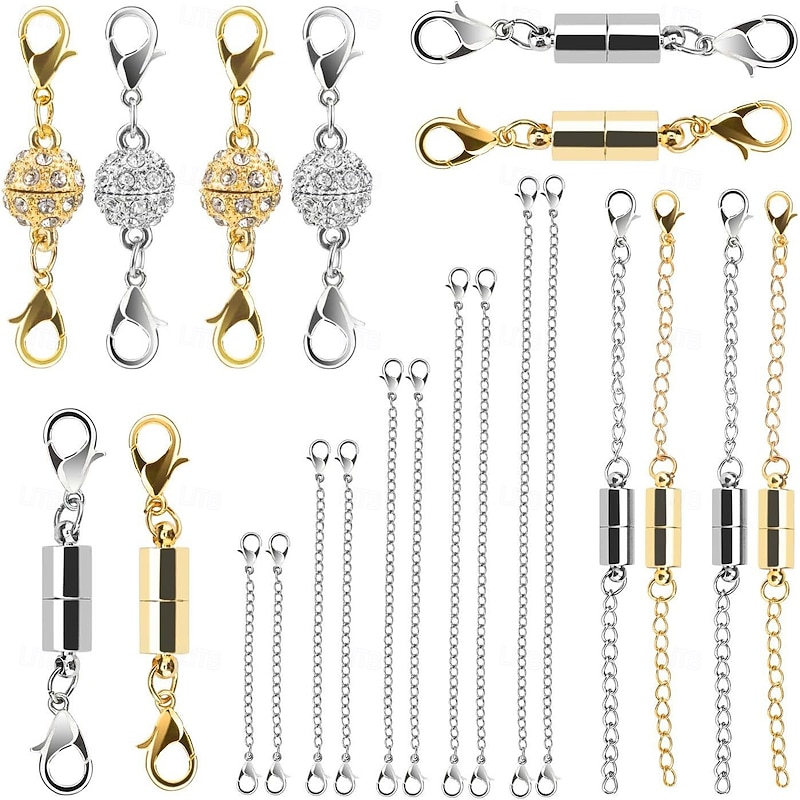 22Pcs Magnetic Jewelry Clasps and Necklace Extenders Assorted Sizes and Styles, Gold & Silver Magnetic Chain Extenders for DIY Necklaces and Bracelets