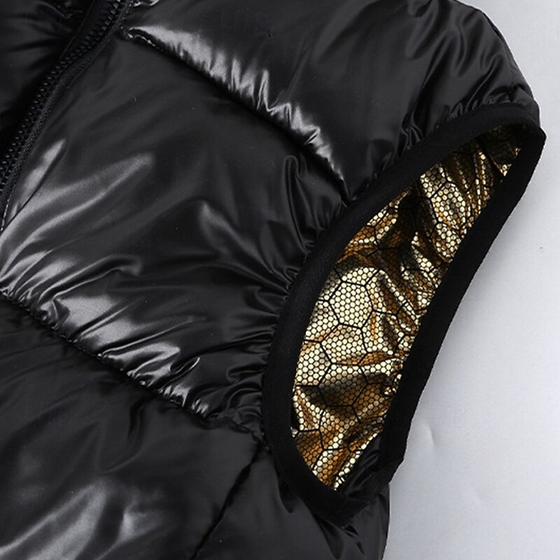 Men's Puffer Vest Vest Gilet Vacation Daily Date Fashion Casual Fall & Winter Pocket Polyester Warm Comfortable Solid Color Zipper Stand Collar Regular Fit Black Vest4