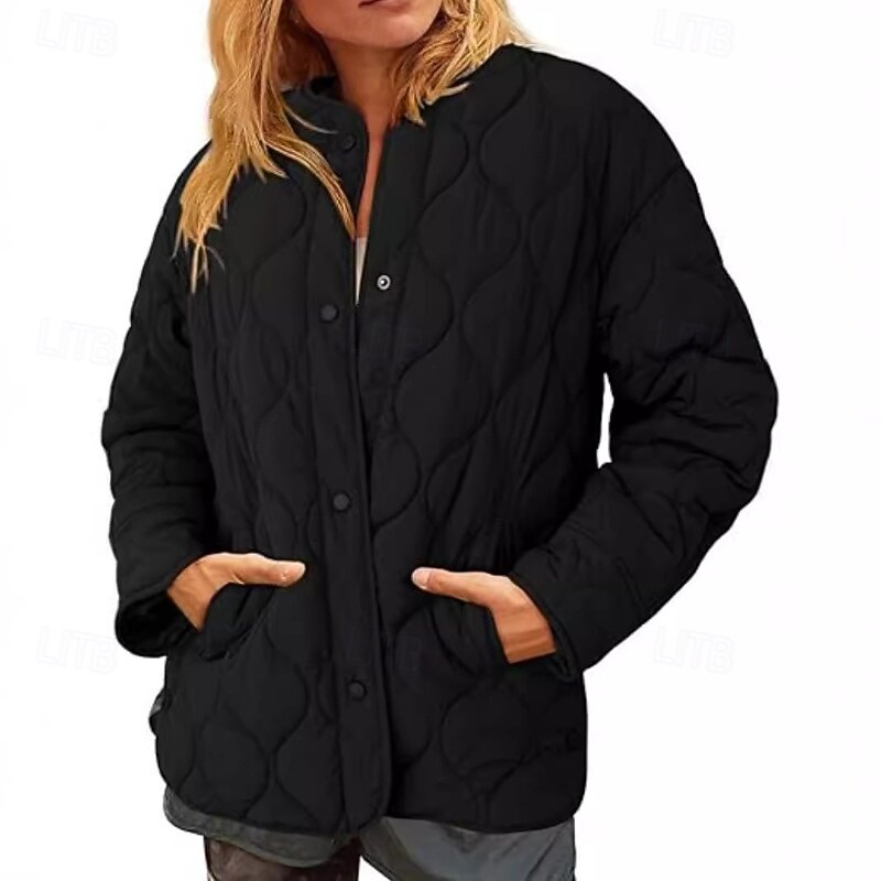 Women's Casual Jacket Warm Comfortable Pocket Buttons Casual Plain Going out Weekend Zipper Regular Crewneck Regular Fit Long Sleeve Outerwear Black Wine Brown Fall Winter2