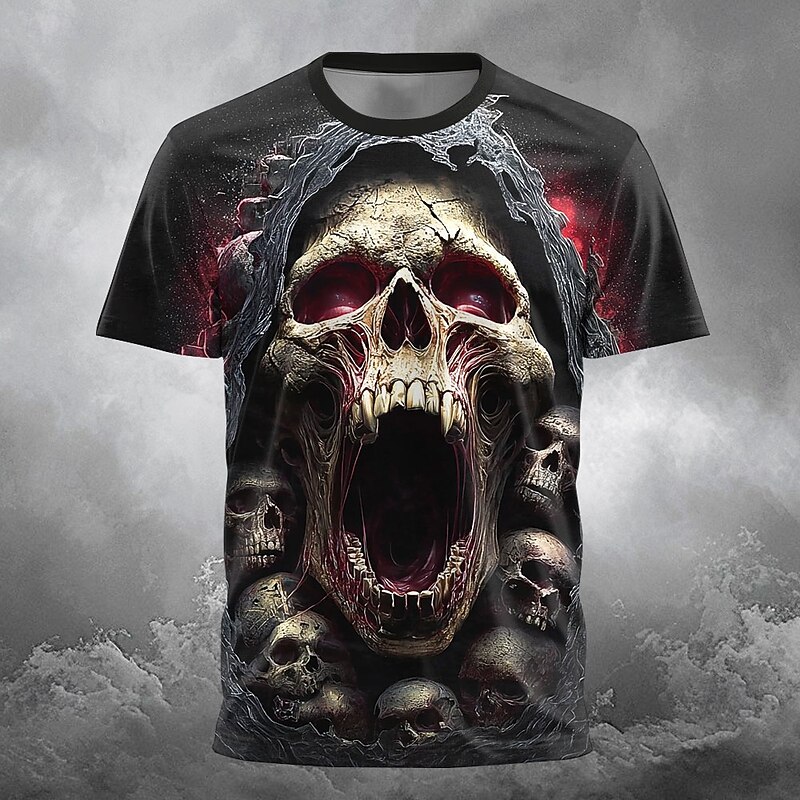 Halloween Men's Grim Reaper 3D Reaper T Shirt Short Sleeve T shirt 3D Print Crew Neck Shirt Exaggerated Designer Horror Party Street Holiday Black 4 Black 1 Black 3 Summer Spring All Seasons Clothing3