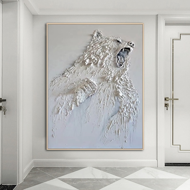 Mintura Handmade 3D Textured Polar Bear Animal Oil Paintings On Canvas Home Decoration Modern Wall Art Abstract Animal Picture For Home Decor Rolled Frameless Unstretched Painting4