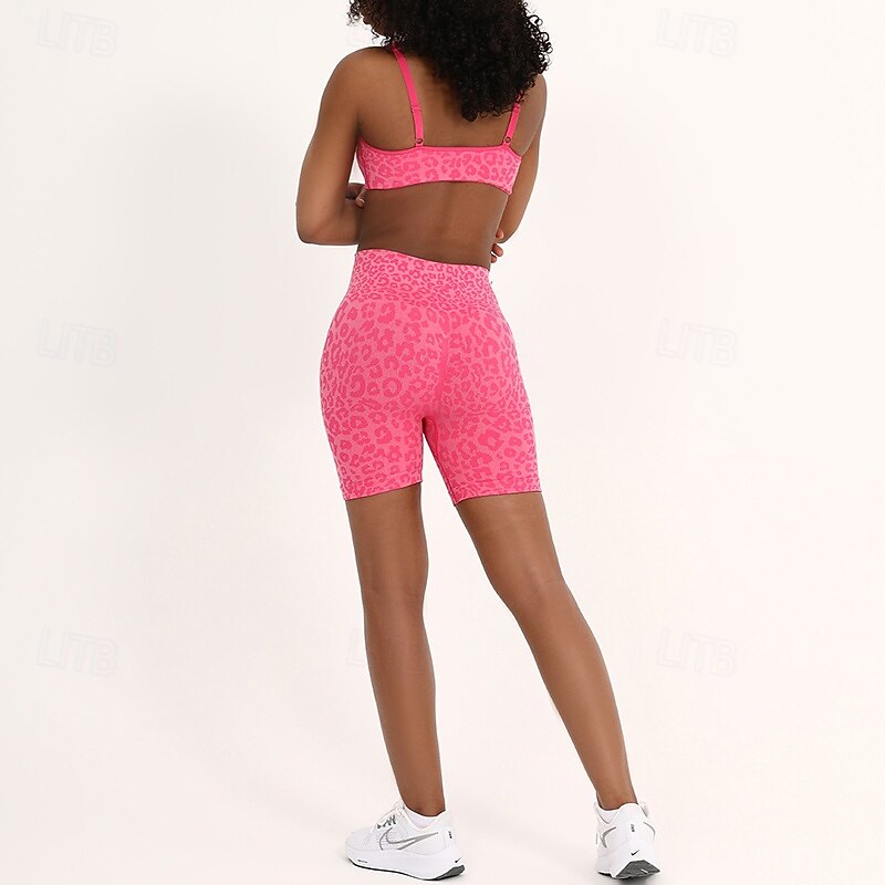 Women's 2 Pieces Yoga Sweatsuit Sports Bras Lounge Outfits  Leopard Clothing Suit White Pink Gym Workout Athletic High Waist Stretchy Breathable Tummy Control Sleeveless Sport Activewear4