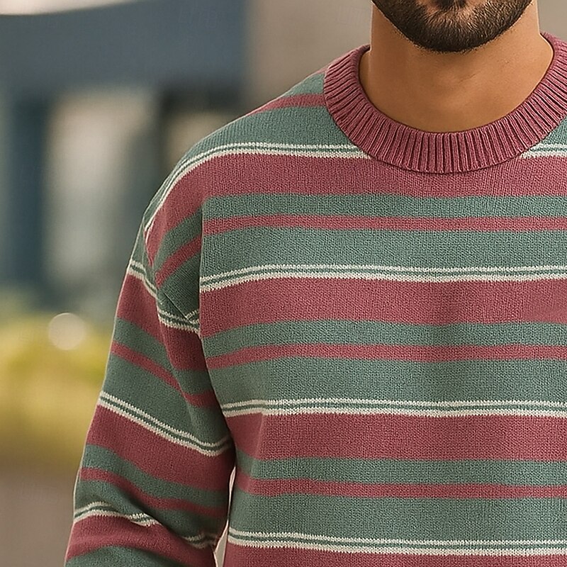 Men's Horizontal Stripes Pullover Sweater Jumper Knitwear Crewneck Casual Vacation Home Street 3D Print Knitting Keep Warm Long Sleeve Spring Fall Winter Red Blue Green4