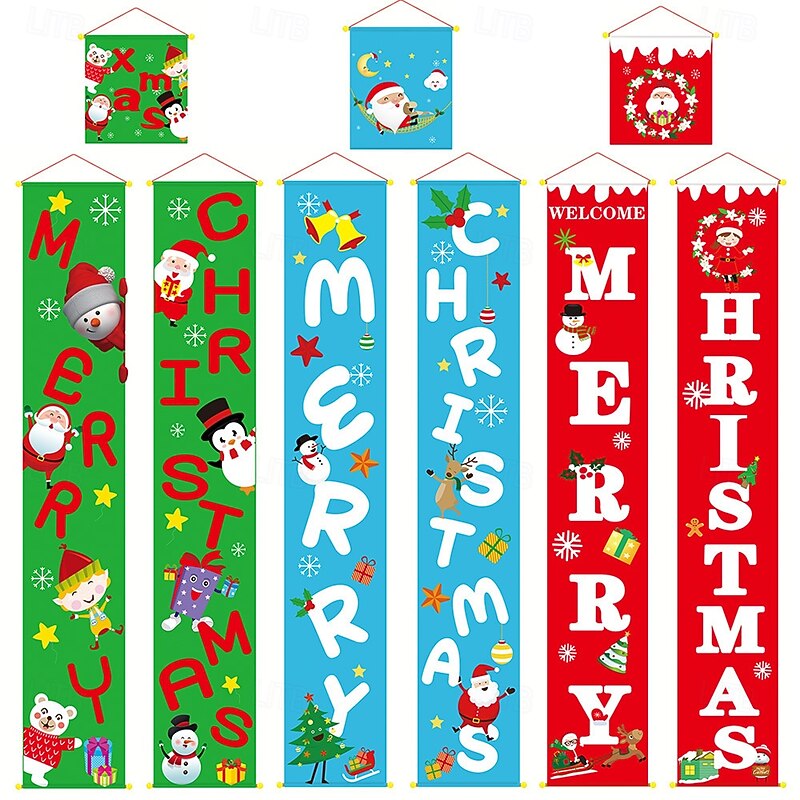 Christmas Porch Door Sign Xmas Welcome Banner Couplets Hanging Cloth Christmas Wall Decoration Door Hanging Banner Perfect Seasonal Home Decor Celebration Accessory for Christmas Party2