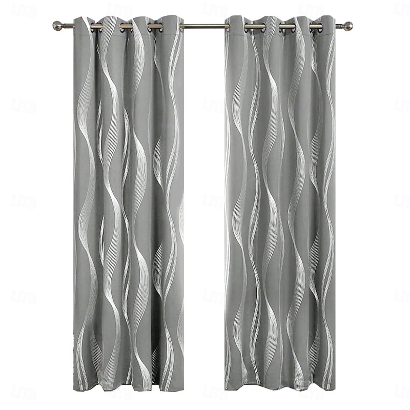 Silver Foil Wave Blackout Curtains for Living Room, High-Density Thermal Insulated Drapes, Sun-Blocking, Heat-Reducing Window Panels, Modern Home Decor3