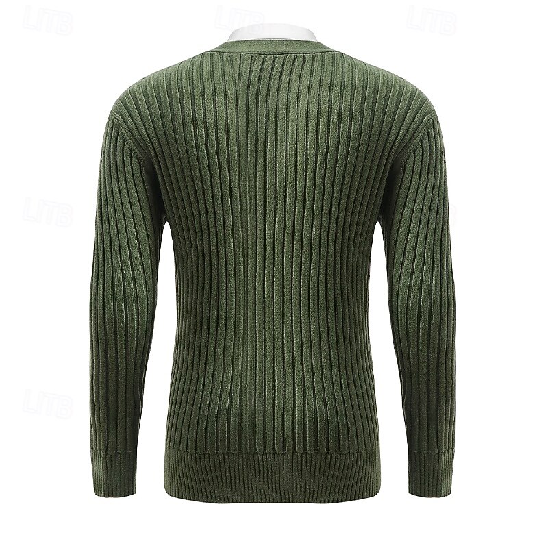 Men's Sweater Dress Sweater Cardigan Sweater Knit Sweater Cable Knit Regular Tops Knitted Ribbed Plain V Neck Vacation Fashion Casual Daily Wear Clothing Apparel Fall Winter Green M L XL2