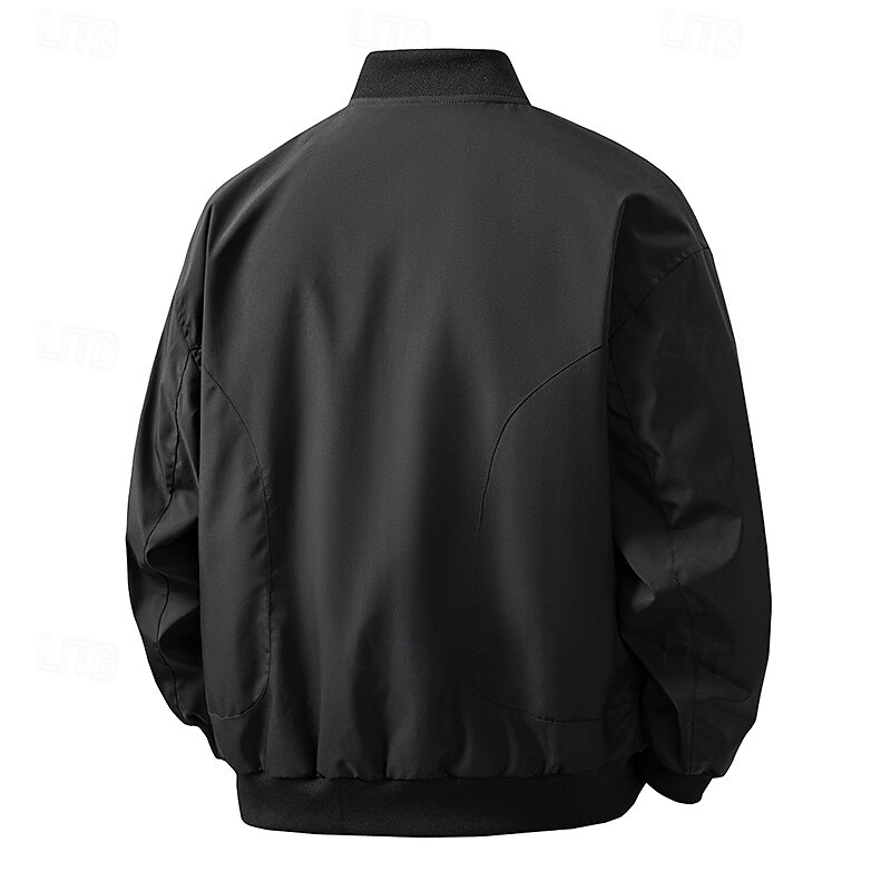 Men's Jacket Casual Jacket Outdoor Vacation Warm Zipper Pocket Fall Winter Plain Fashion Streetwear Standing Collar Regular Black Purple Beige Jacket2