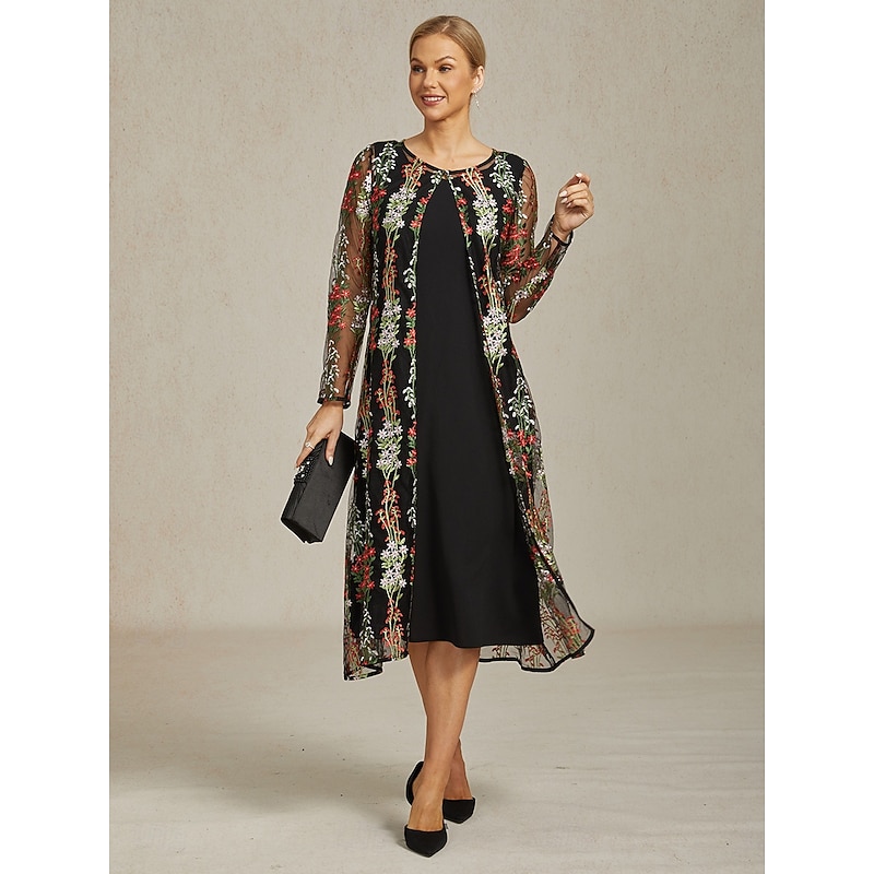 Women's Jacket Coat Blazer Lace Embroidered Elegant Floral Formal Anniversary Wedding Guest Daily Open Front Long Crewneck Regular Fit Long Sleeve Outerwear Black Spring Fall