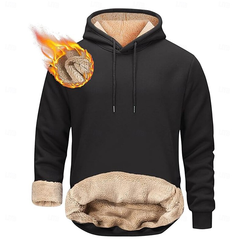 Men's Fleece Hoodie Sherpa Fleece Hoodie Apricot Black Yellow Wine Navy Blue Hooded Plain Drawstring Casual Daily Going out Polyester Streetwear Casual Fall & Winter Clothing Apparel Hoodies2