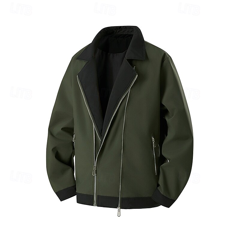 Men's Jacket Casual Jacket Outdoor Vacation Warm Zipper Pocket Fall Winter Plain Fashion Streetwear Standing Collar Regular Black Army Green Jacket2