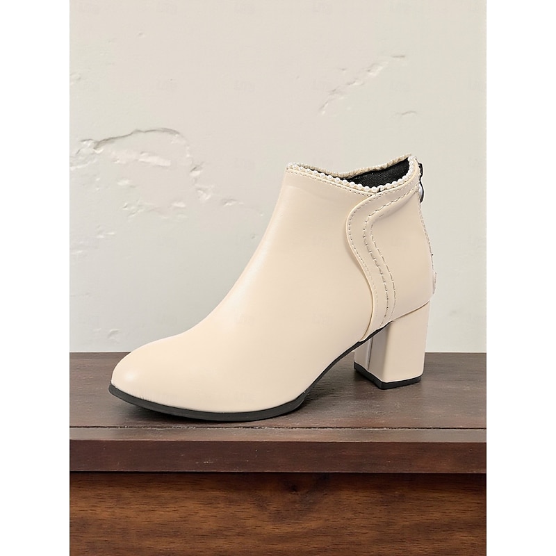 Women's Ankle Boots with Pearl Trim - Urban Chic Block Heel Short Booties for Fashionable Casual and Streetwear Outfits2