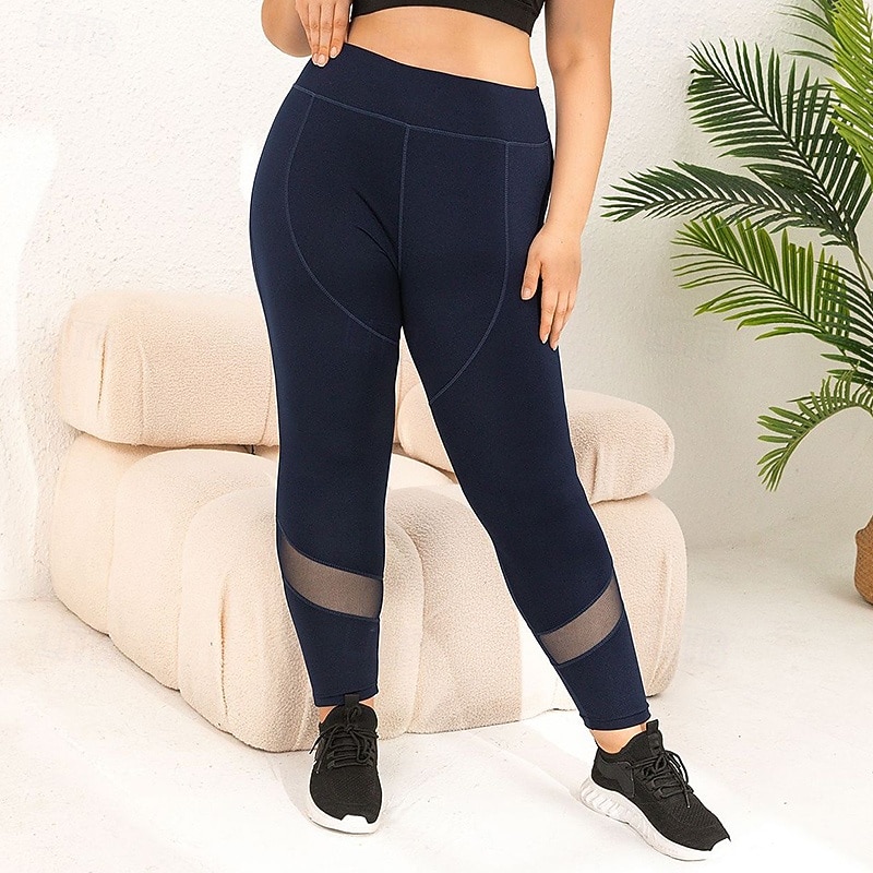 Women's Compression Pants Yoga Leggings Large Size Tummy Control High Waist Gym Athletic Running Bottoms Solid Color Black Blue Fall Sports Activewear3