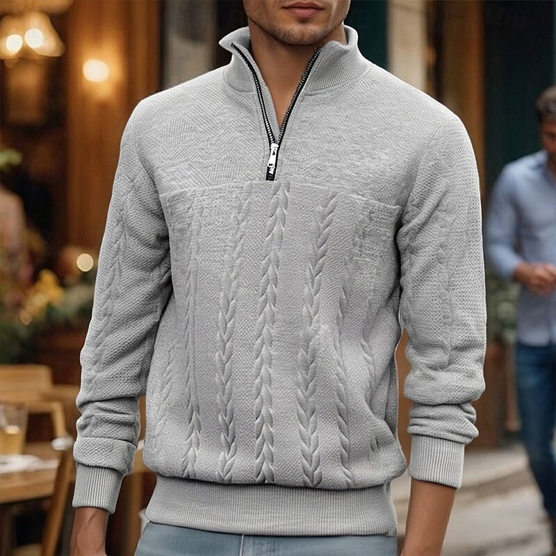 Men's Sweatshirt Quarter Zip Sweatshirt Black White Navy Blue Khaki Gray Half Zip Plain Jacquard Sports & Outdoor Daily Holiday Polyester Streetwear Basic Casual Fall Winter Clothing Apparel Hoodies