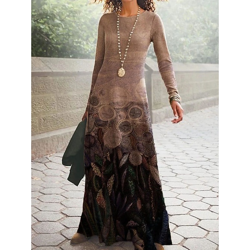 Women's Maxi Dress Sheath Dress A Line Dress Casual Daily Loose Fit Graphic Geometric Long Sleeve Crew Neck Black White Blue Brown Spring Fall Winter4