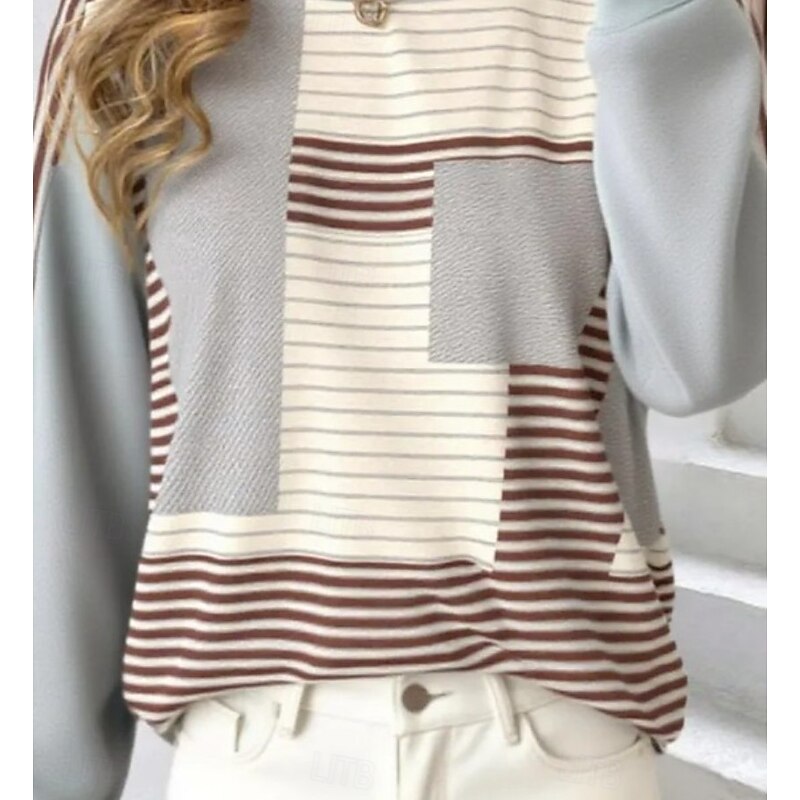 Women's Pullover Sweatshirt Graphic Geometric Color Block Fashion Casual Long Sleeve Crew Neck Regular Tops Street Dailywear Casual Print Black Red Khaki Gray Fall Winter2