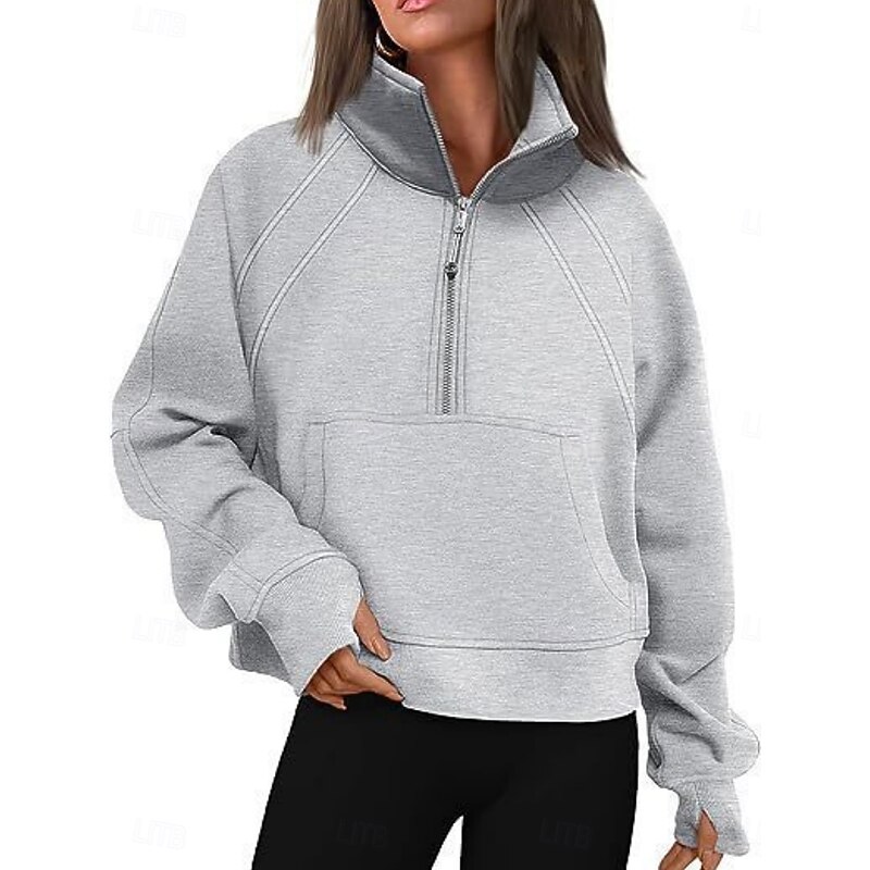 Women's Pullover Sweatshirt Plain Streetwear Basic Casual Long Sleeve Turtleneck Regular Tops Street Holiday Half Zipper Quarter Zipper Pocket Half Zip Black White Wine Green Gray Fall Winter2