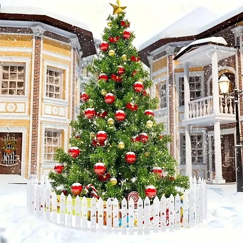 19/22/30/35/40pcs White Deer & Snowflake Christmas Tree Fence Decoration Easy Assembly Sturdy Plastic Picket Fence Posts for Indoor/Outdoor Holiday, Garden, Party Decor2