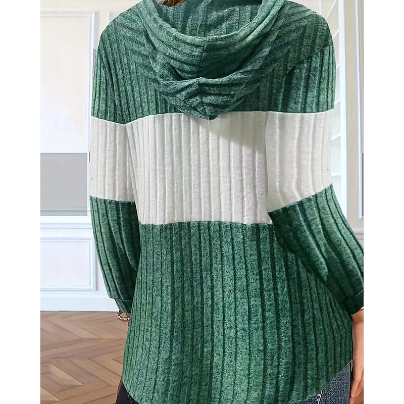 Women's Pullover Hoodie Sweatshirt Zip Up Hoodies Color Block Streetwear Casual Long Sleeve Hooded Regular Tops Street Dailywear Zipper Pocket Green Fall Winter2
