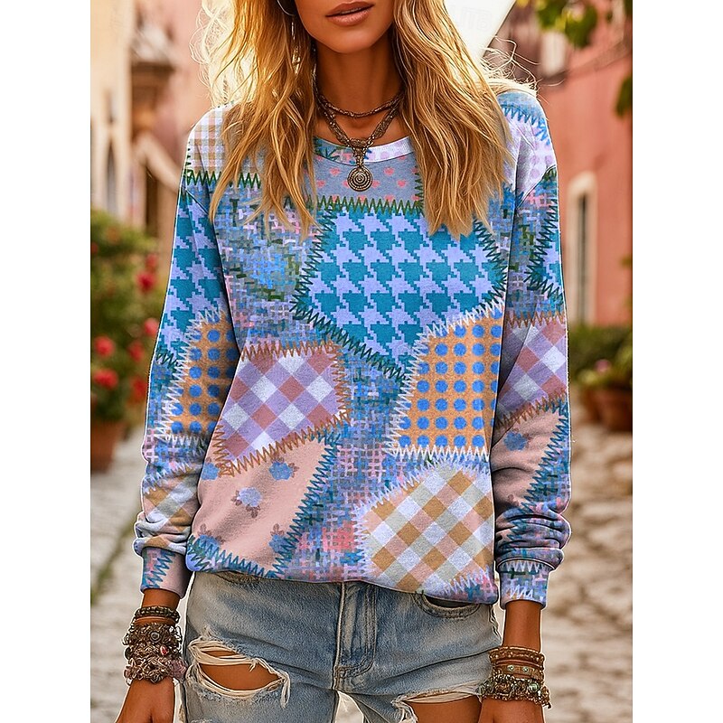 Women's 3D Print Vintage Boho Hoodie Patchwork Hoodie Sweatshirt Floral Sweatshirts Graphic Geometric Vintage Casual Street Dailywear Casual Patchwork Yellow Blue Purple Orange Spring Fall Winter3