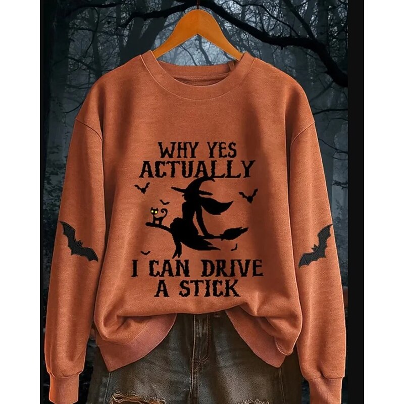 Halloween Women's Pullover Sweatshirt Witch Graphic Fashion Casual Long Sleeve Crew Neck Round Neck Regular Tops Street Dailywear Casual Print Black Purple Orange Green Fall Winter Spooky Island2