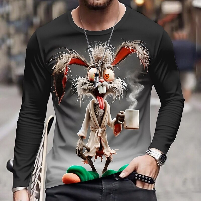 Men's Animal Funny T Shirt Long Sleeve T shirt 3D Print Crew Neck Shirt Fashion Basic Street Casual Daily Pink Blue Dark Gray Summer Spring Clothing Apparel S M L XL XXL XXXL3