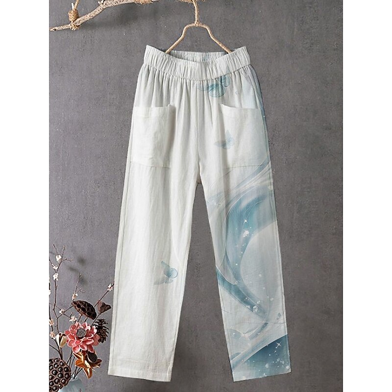 Women's Chinos Pants Trousers Streetwear Casual Full Length High Waist Gradient Elastic Waist Print Breathability Comfortable Stretchy Vacation Street Daily Wear Blue Summer Spring Fall Regular Fit