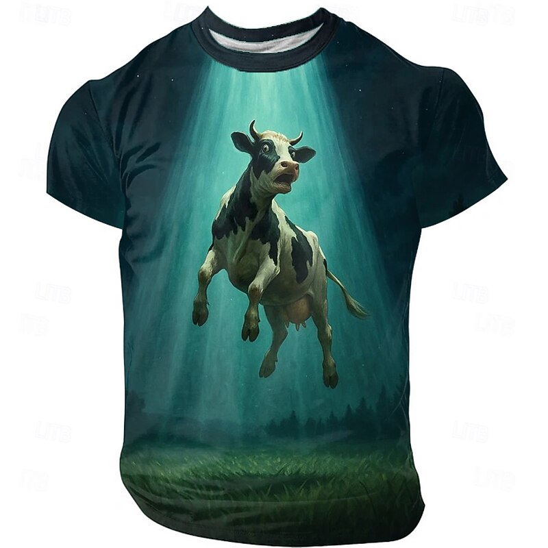 Halloween Men's Cow T Shirt Short Sleeve T shirt 3D Print Crew Neck Shirt Exaggerated Designer Horror Party Street Holiday Blue Green Summer Spring All Seasons Clothing Apparel S M L XL XXL XXXL