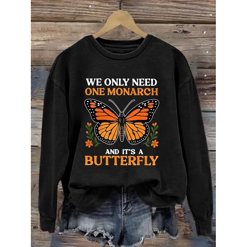 Women's Pullover Sweatshirt Graphic Animal Butterfly Warm Active Vintage Long Sleeve Crew Neck Regular Tops Street Dailywear Casual Print Black Blue Orange Green Dark Gray Spring Fall Winter4