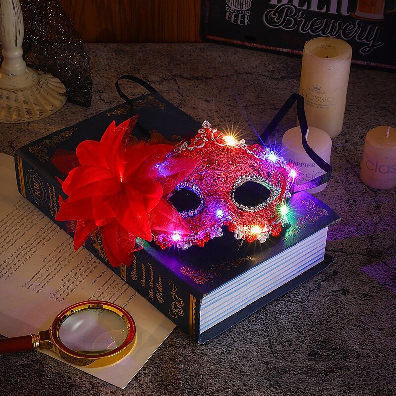 1 Pc 17 * 9CM Halloween Side Flower Princess Luminous Mask New Venice Lily Ball Half Face Mask Halloween Mask3