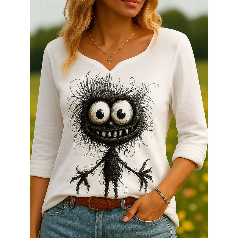 Women's 100% Cotton Shirts Graphic Animal Vintage Tropical Stylish 3/4 Length Sleeve Asymmetrical Regular Tops Daily Holiday Black White Gray Summer Spring