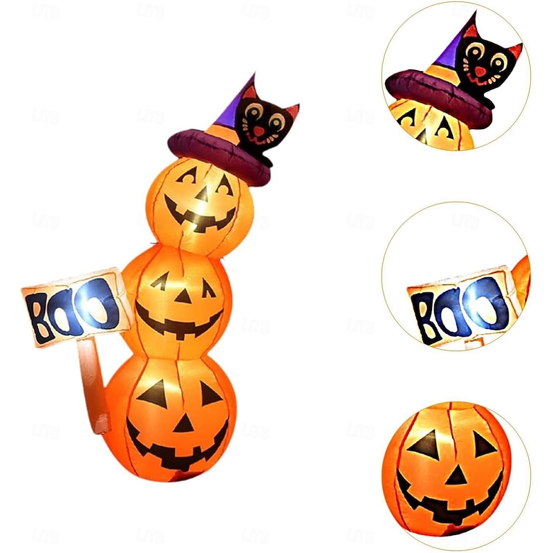 1 Pc 1.6m Halloween Black Cat Handheld Lamp with Inflatable Smiling Pumpkin Inflatable Air Model Indoor and Outdoor Courtyard Lawn Garden Party Atmosphere Decorative Lamp US/EU/UK/AU Plug4
