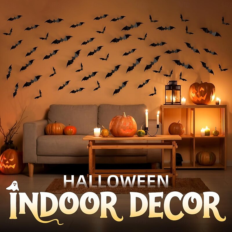 140Pcs Halloween 3D Bats Wall Decor, Spooky Halloween Party Supplies Stickers, Bat Wall Decal, Cute Halloween Decor Indoor for Bedroom, Bathroom, Home, Door, Window, Office2