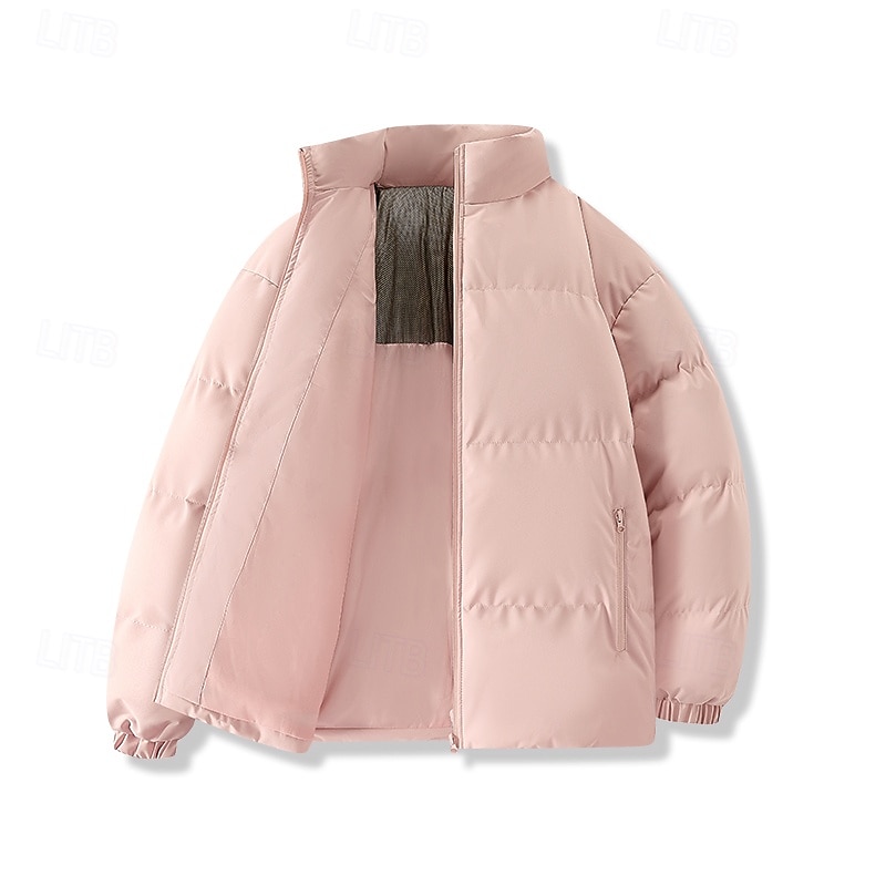 Men's Puffer Jacket Casual Jacket Outdoor Vacation Warm Zipper Pocket Fall Winter Plain Fashion Streetwear Standing Collar Regular Black Pink Sky Blue Khaki Jacket2