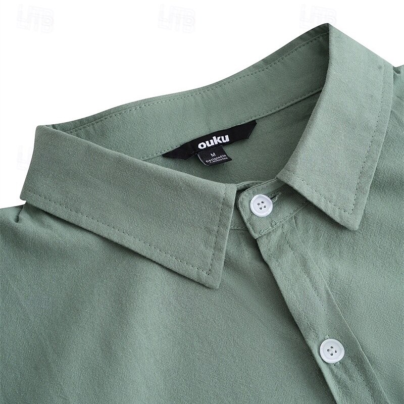 Men's Shirt Linen Shirt Summer Shirt Beach Wear Button Up Shirt Cargo Shirt Solid Color Vacation Holiday White Blue Green Khaki Long Sleeve Lapel Summer Clothing Apparel Pocket2
