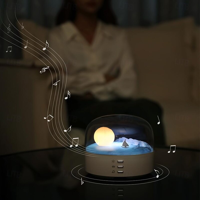 Elegant Moon Sea and Snow Mountain LED Night Light Music Speaker Lamp USB Type-C Rechargeable Brightness Adjustable Two Mode can be Switched Ideal Bedroom Mood Light and Gift2