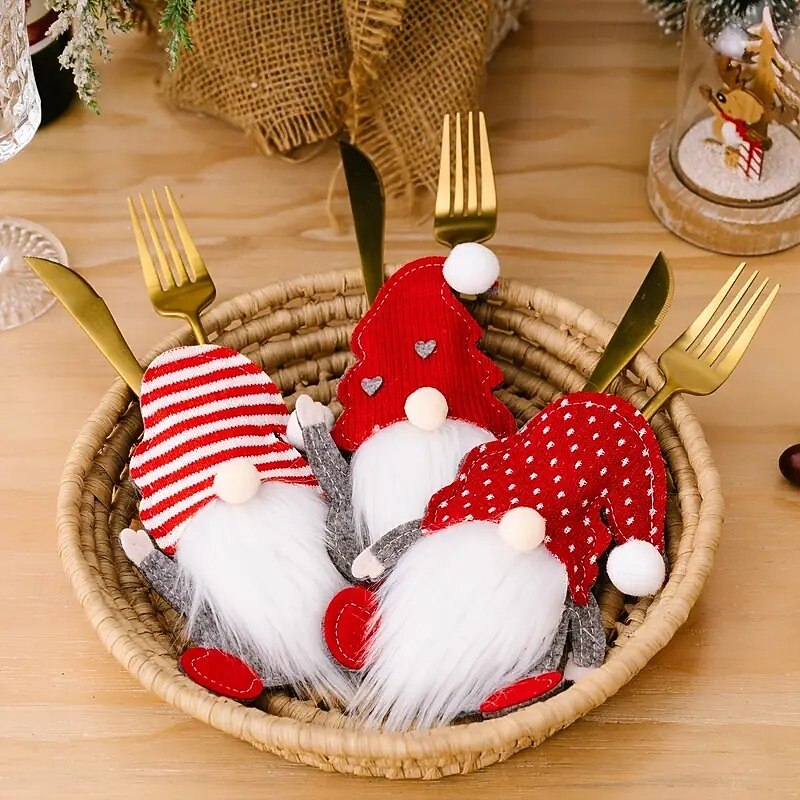 3/6PCS Christmas Silverware Utensil Holders, Cutlery Fork Spoon Knife Storage Bags, Premium Tableware Holder for Xmas Party Dinner Table Decoration2