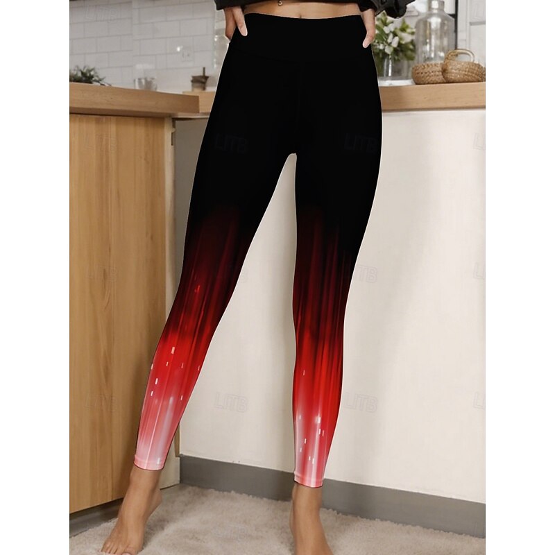 Women's Pants Trousers Leggings Cozy Leggings Streetwear Casual Full Length High Waist Gradient Elastic Waist Print Breathability Comfortable Stretchy Vacation Street Daily Wear Red Blue Summer3