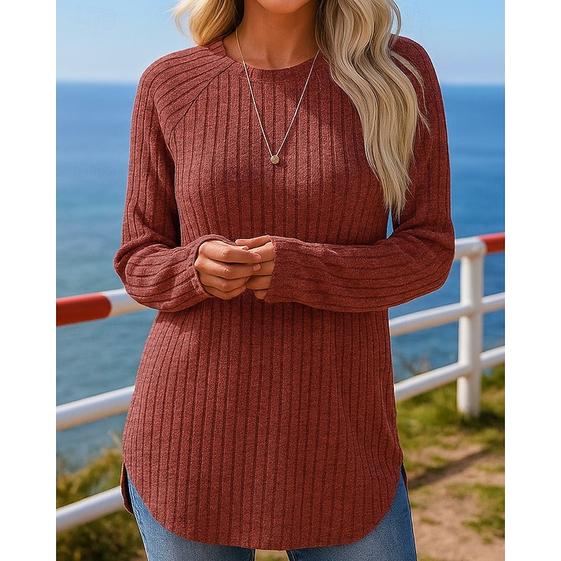 Women's Pullover Sweatshirt Casual Tops Long Sleeve Top Athleisure Fall Solid Colored Fashion Outdoor Travel Sportswear Activewear Black Red Burgundy