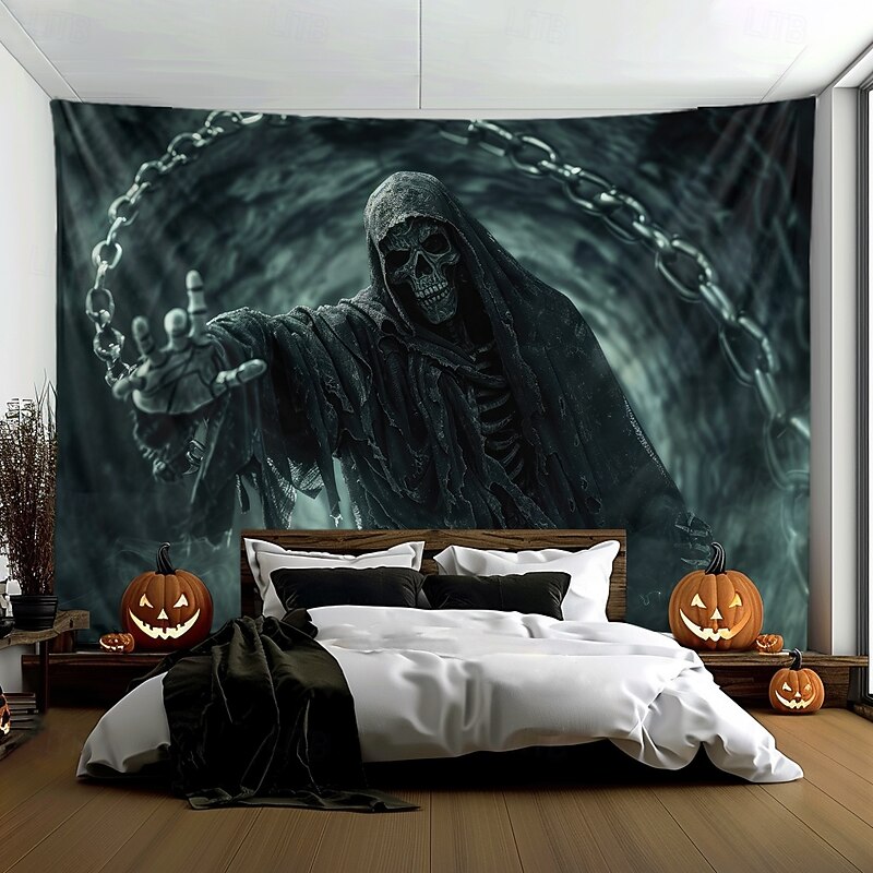 Halloween Tapestry Banners Blanket Grim Reaper 3D Dark Punk Gothic Style Party Dorm Shooting Backgrounds Home Decor4