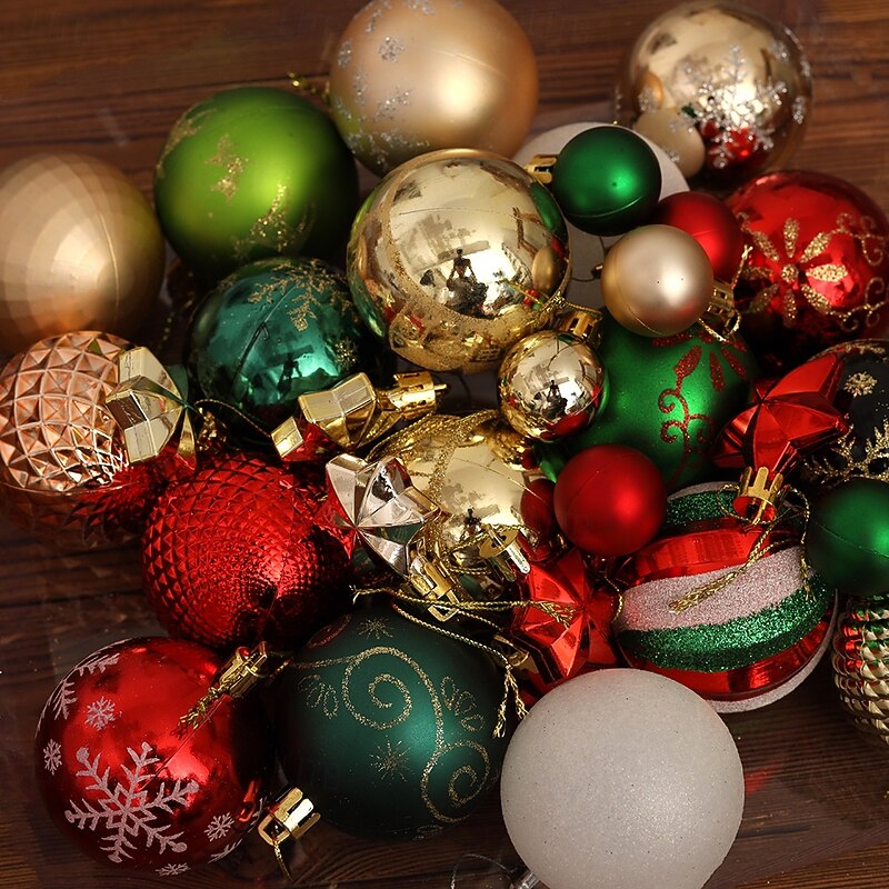 44 Pcs Christmas Tree Balls Baubles Ornaments 3cm 6cm Shatterproof Painted Electroplated Round And Shaped Xmas Decorations Gift Set For Holiday Tree Hanging Accessories2
