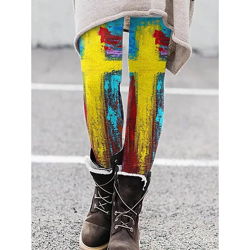Women's Leggings Vacation Vintage Ethnic Style Ankle-Length High Waist Graphic Abstract 3D Print Quick Dry Breathability Soft Stretchy Outdoor Home Causal Yellow Blue Brown Coffee Fall Slim Fit3