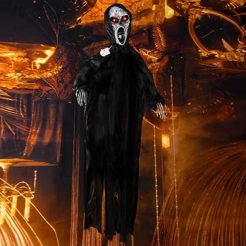 Halloween Decorations Screaming Scarecrow Hanging Ghost Voice-Activated Light-Up Sound-Activated Hanging Ornament Bar Haunted House Escape Room Decoration Props3