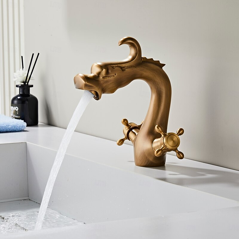 Bathroom Sink Faucet - Classic Chrome / Oil-rubbed Bronze / Antique Brass Centerset Two Handles One HoleBath Taps - Main Image