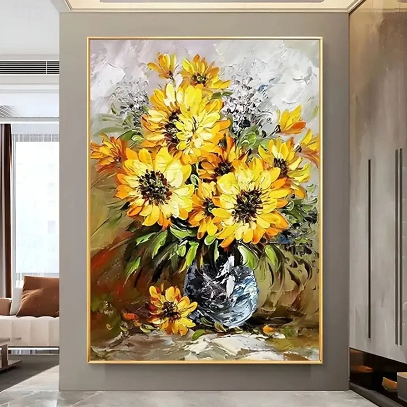 Handmade 3D sunflower Oil Painting Vibrant Floral Composition with Rich Color Palette and Impasto Brushstrokes Depicting Sunflower Bouquet for Elegant Home Decor4