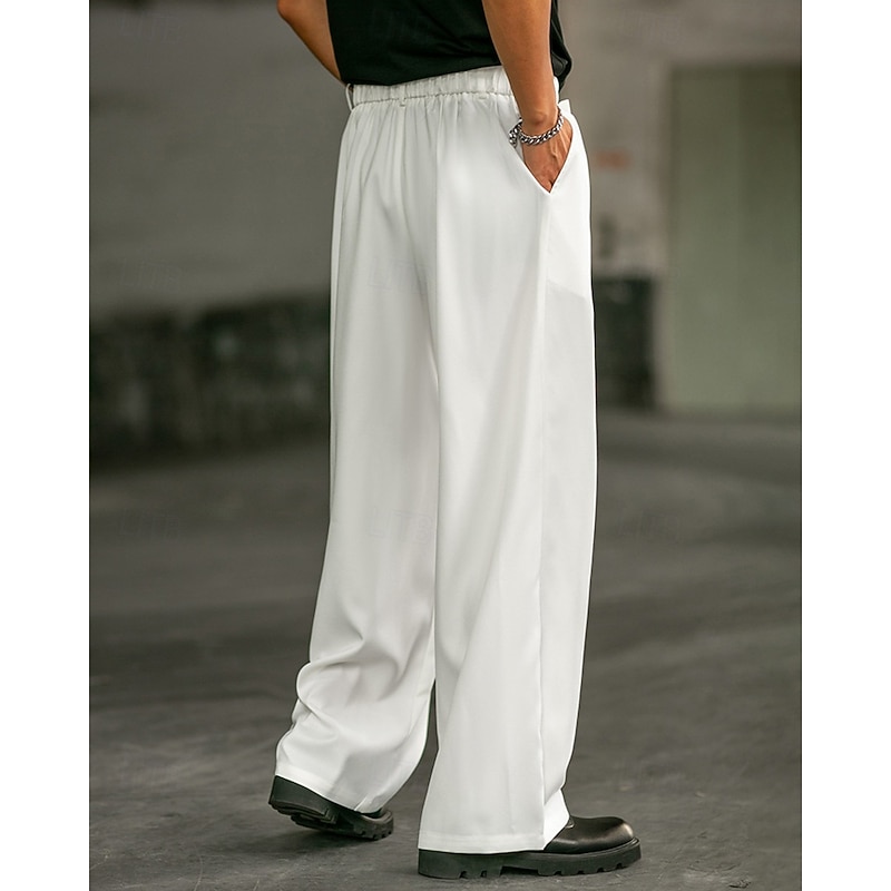 Men's Dress Pants Trousers Chinos Slacks Pocket Elastic Waist Plain Comfort Formal Party Work Fashion Classic Style White Micro-elastic3