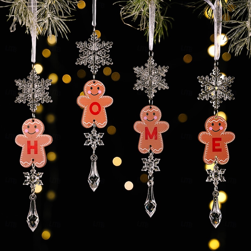 1Pc Christmas Acrylic Transparent Hanging Ornament, Creative Gingerbread Man Letter DIY Pendant, Xmas Tree Decoration