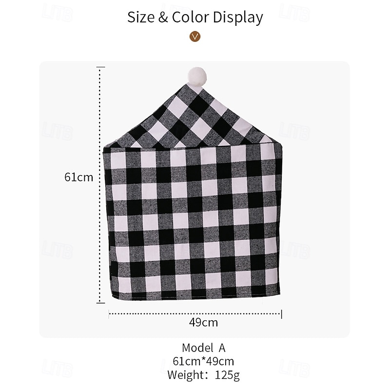 2Pcs Christmas Chair Covers Black and White Plaid , Holiday Home Decor Chair Slipcovers, Festive Checkered Chair Covers2