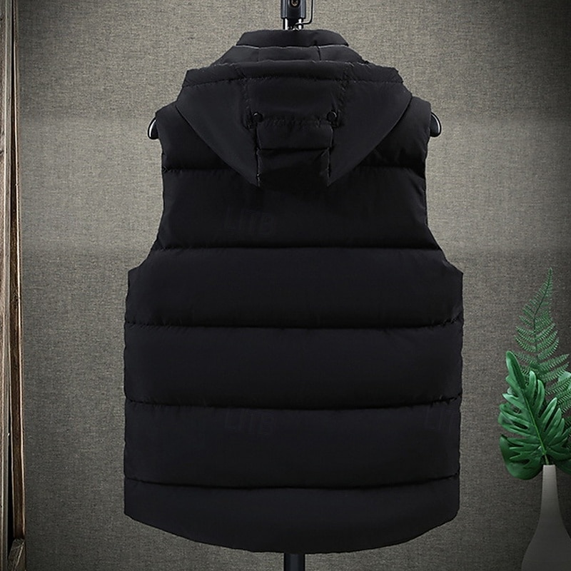 Men's Puffer Vest Vest Gilet Vacation Daily Date Fashion Casual Winter Pocket Polyester Warm Comfortable Solid Color Camouflage Zipper Hooded Regular Fit Black Dark Gray Beige Gray Vest4